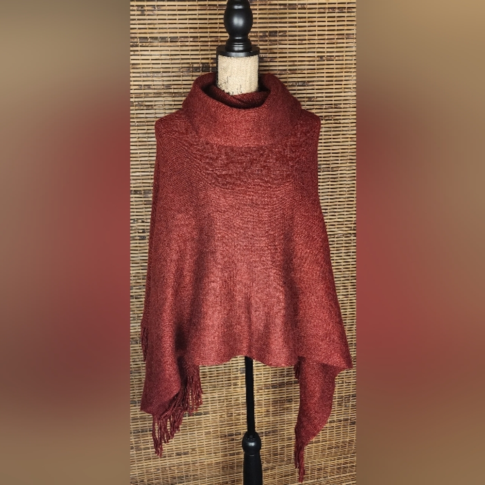 Chico's Warm Rust Poncho with Fringe
